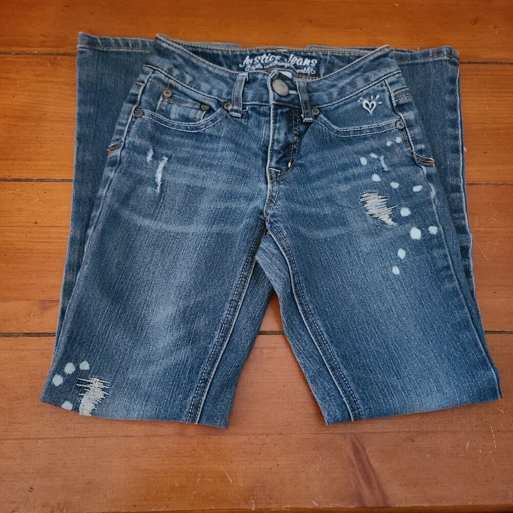 Justice Girls Distressed Skinny Leg Jeans Size 8S Stretch Cotton Blend